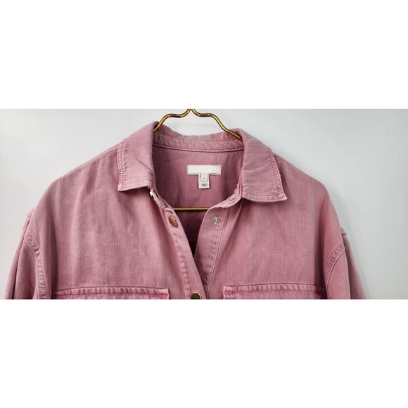 River Island Pink Chambray Snap Button Raw Edge Gold Button Small Oversized - Picture 3 of 10